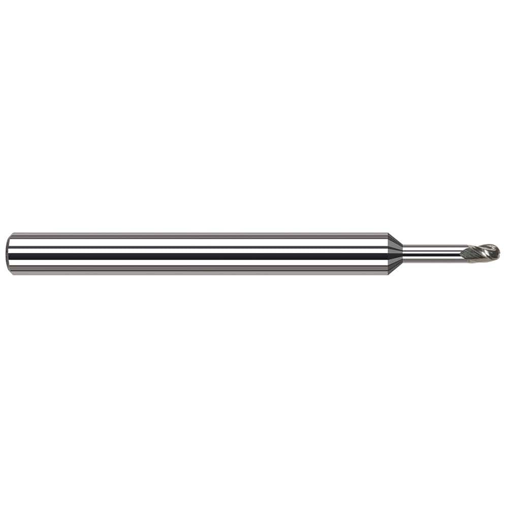 Ball End Mill: 0.1875″ Dia, 0.281″ LOC, 3 Flute, Solid Carbide 3″ OAL, 3/16″ Shank Dia, 42 ° Helix, Uncoated, Single End