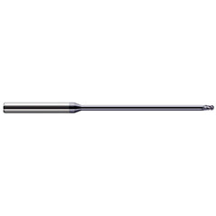Ball End Mill: 0.031″ Dia, 0.046″ LOC, 3 Flute, Solid Carbide 2-1/2″ OAL, 1/8″ Shank Dia, 30 ° Helix, AlTiN Coated, Single End