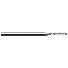 Ball End Mill: 0.031″ Dia, 0.156″ LOC, 3 Flute, Solid Carbide 2-1/2″ OAL, 1/8″ Shank Dia, 42 ° Helix, Uncoated, Single End