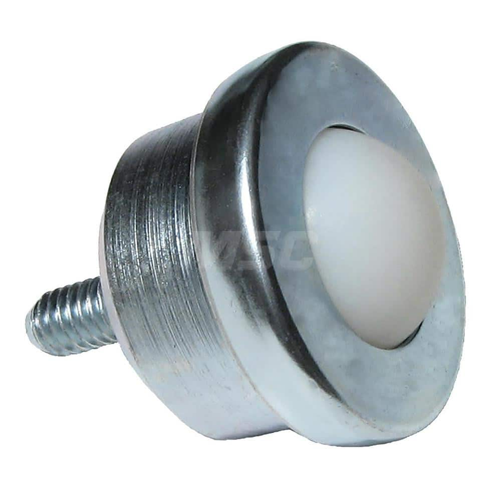 Ball Transfers; Base Shape: Round; Working Orientation: Ball up; Mount Type: Stud; Load Capacity (Lb.): 100; Mount Height: 1.25 in; Housing Diameter: 1.400; Overall Diameter: 1.672; Stud Length: 0.75 in; Housing Finish: Galvanized; Thread Size: 5/16-18; T