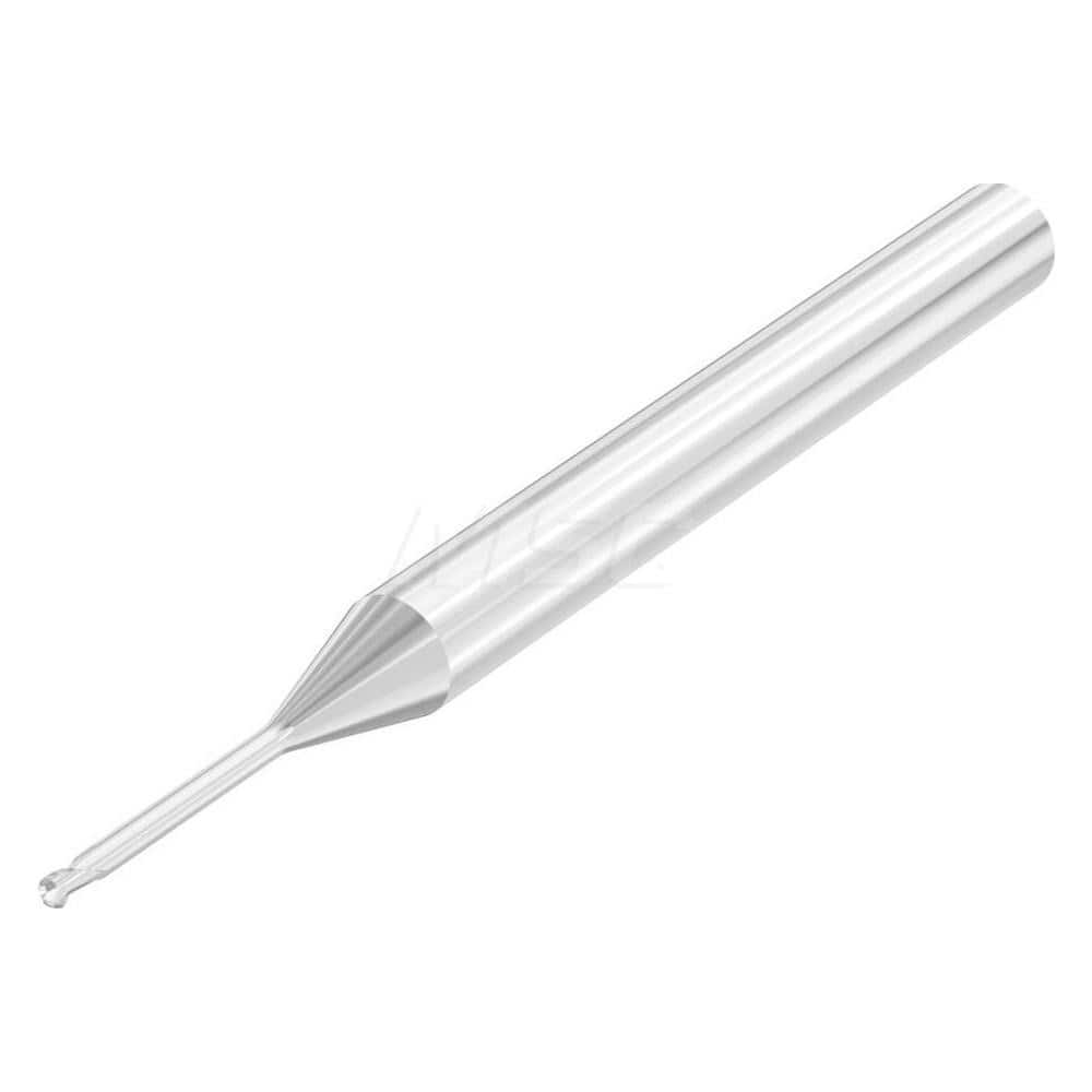Ball End Mill: 0.1181″ Dia, 0.12″ LOC, 2 Flute, Solid Carbide 50 mm OAL, 35 ° Helix, Uncoated, Single End, Series SMB410