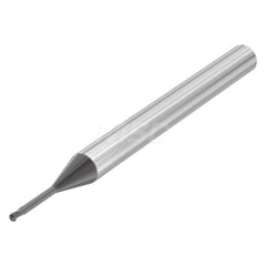 Ball End Mill: 0.1181″ Dia, 0.12″ LOC, 2 Flute, Solid Carbide 55 mm OAL, 30 ° Helix, Uncoated, Single End, Series SMB610
