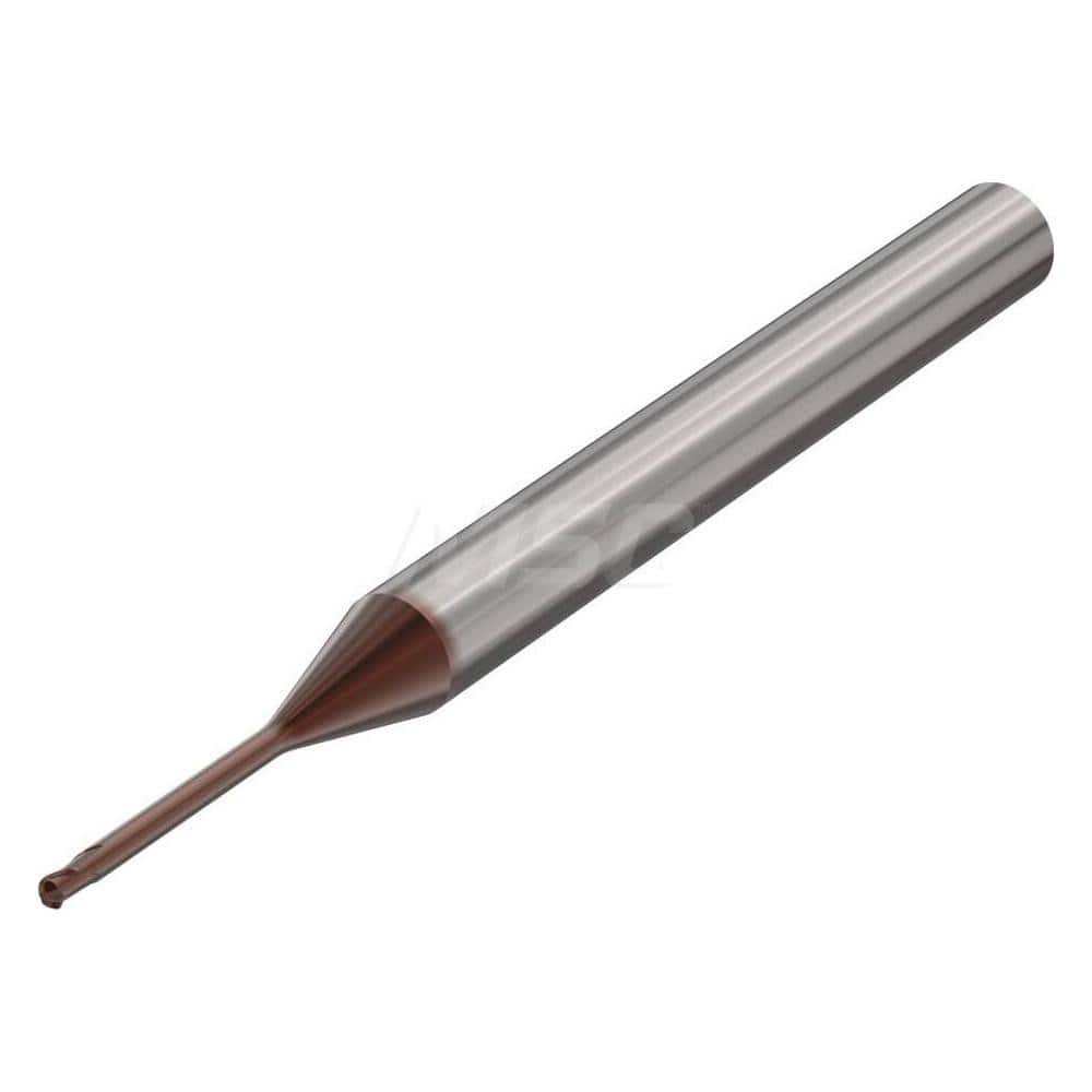 Ball End Mill: 0.0787″ Dia, 0.08″ LOC, 2 Flute, Solid Carbide 50 mm OAL, 30 ° Helix, HXT Coated, Single End, Series SMB714