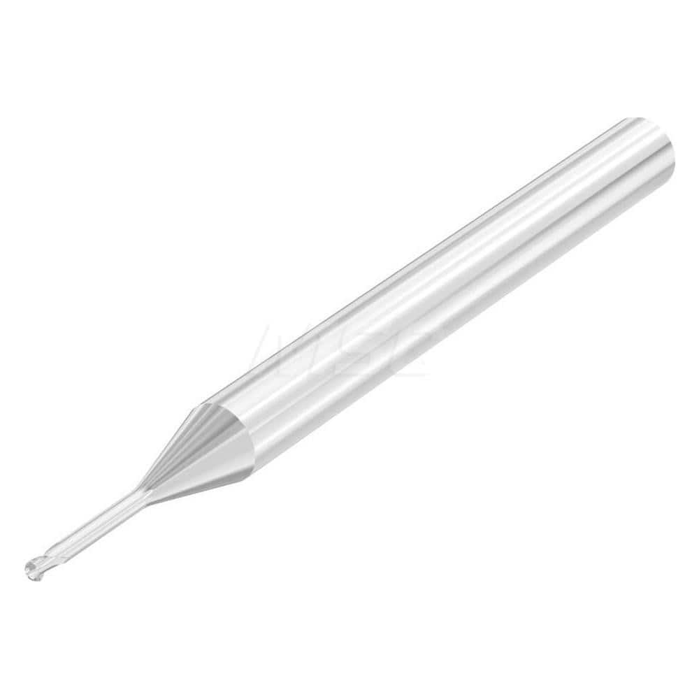 Ball End Mill: 0.0394″ Dia, 0.02″ LOC, 2 Flute, Solid Carbide 50 mm OAL, 30 ° Helix, Uncoated, Single End, Series SMB610