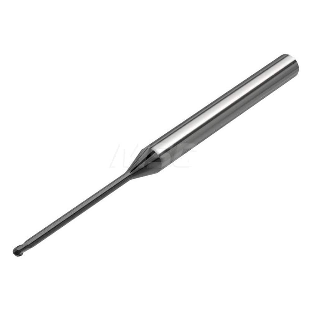 Ball End Mill: 0.0394″ Dia, 0.04″ LOC, 2 Flute, Solid Carbide 50 mm OAL, 35 ° Helix, M9 Coated, Single End, Series SMB410
