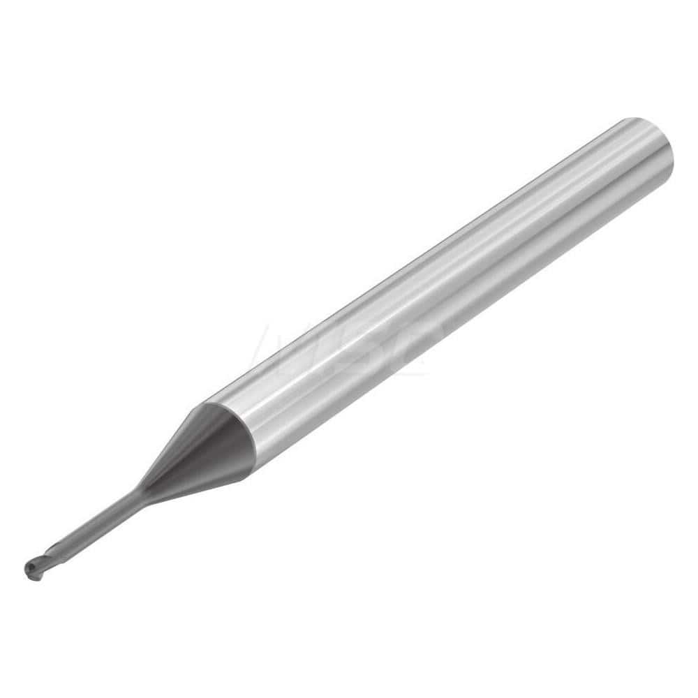 Ball End Mill: 0.0394″ Dia, 0.04″ LOC, 2 Flute, Solid Carbide 55 mm OAL, 30 ° Helix, Uncoated, Single End, Series SMB610