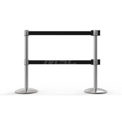 Free Standing Retractable Belt Barrier Post: 40″ High, 2.4″ Dia, Aluminum Post Cast Iron, Black & Silver