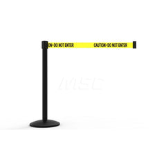 Free Standing Retractable Belt Barrier Post: 40″ High, 2.4″ Dia, Aluminum Post Cast Iron, Black & Yellow