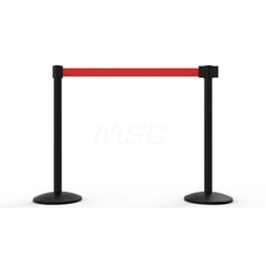 Free Standing Retractable Belt Barrier Post: 40″ High, 2.4″ Dia, Aluminum Post Cast Iron, Black & Red