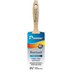 Premier Paint Roller - 2-1/2" Tapered Nylon/Polyester Varnish Brush - 2-15/16" Bristle Length, 5-1/2" Wood Beavertail Handle - USA Tool & Supply