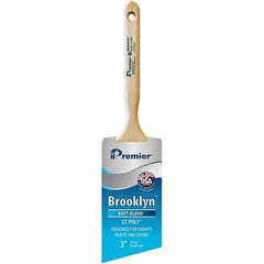 Premier Paint Roller - 3" Tapered Polyester Angular Brush - 3-3/16" Bristle Length, 7-1/2" Wood Sash Handle - USA Tool & Supply
