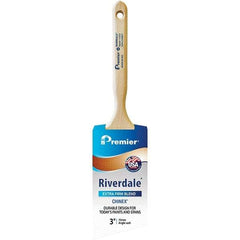Premier Paint Roller - 3" Tapered Nylon Angular Brush - 3-3/16" Bristle Length, 7-1/2" Wood Sash Handle - USA Tool & Supply