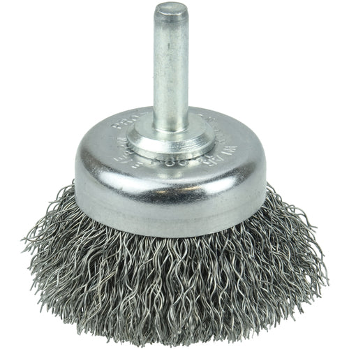 1 3/4″ Crimped Wire Utility Cup Brush, .0118″ Steel Fill, 1/4″ Stem - USA Tool & Supply