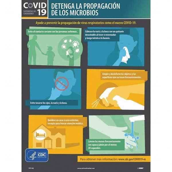 NMC - "COVID 19 - Detenga La Propagacion De Los Microbios", 18" Wide x 24" High, Paper Safety Sign - USA Tool & Supply