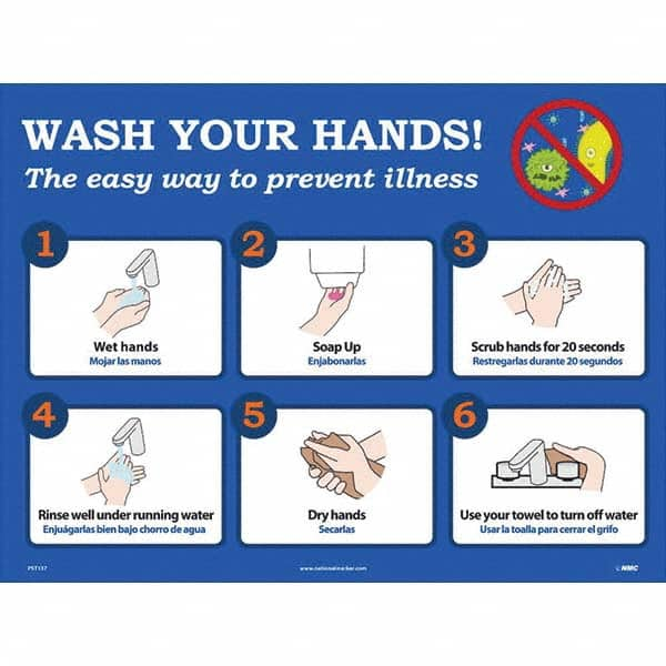 NMC - "Wash Your Hands! - The Easy Way to Prevent Illness", 24" Wide x 18" High, Paper Safety Sign - USA Tool & Supply