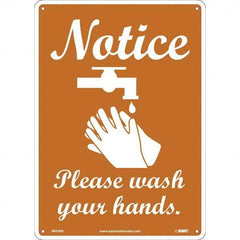 NMC - "Notice - Please Wash Your Hands", 10" Wide x 14" High, Rigid Plastic Safety Sign - USA Tool & Supply