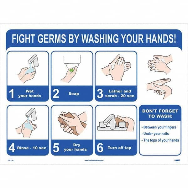 NMC - "Fight Germs By Washing Your Hands!", 24" Wide x 18" High, Paper Safety Sign - USA Tool & Supply