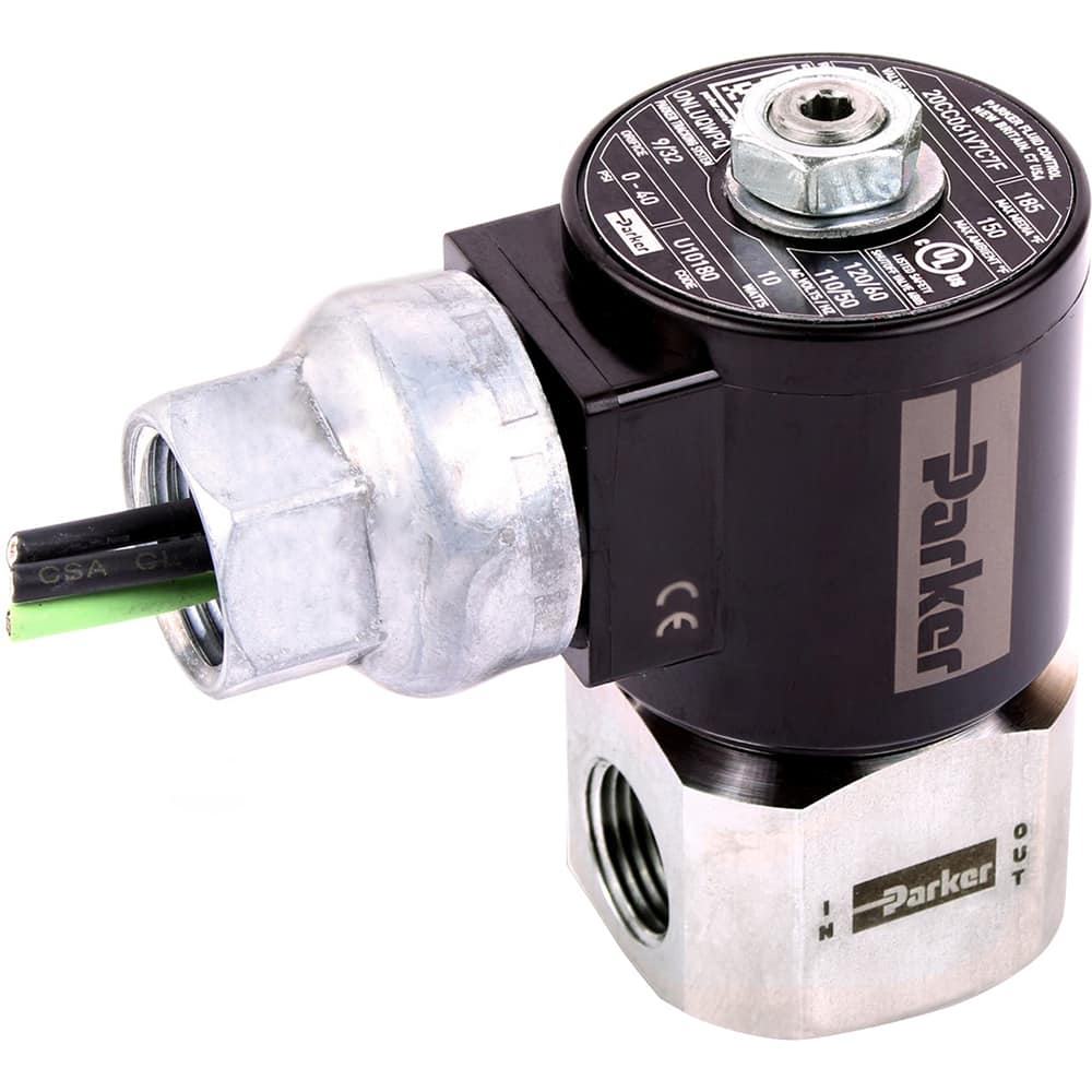 Parker - Solenoid Valves; Valve Type: 2-Way, 2 Position ; Port Size: 1/4 ; Maximum Working Pressure (psi): 165.000 ; Valve Unactuated State: Normally Closed ; Body Material: Stainless Steel ; Seal Material: FKM - Exact Industrial Supply