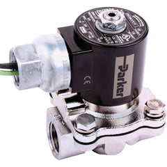 Parker - Solenoid Valves; Valve Type: 2-Way, 2 Position ; Port Size: 3/8 ; Maximum Working Pressure (psi): 300.000 ; Body Material: Stainless Steel ; Seal Material: FKM ; Voltage: 120/60 VAC - Exact Industrial Supply