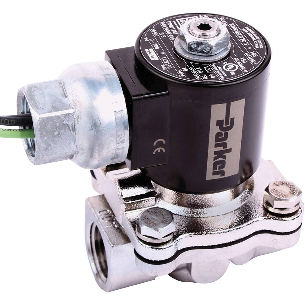 Parker - Solenoid Valves; Valve Type: 2-Way, 2 Position ; Port Size: 3/8 ; Maximum Working Pressure (psi): 250.000 ; Valve Unactuated State: Normally Closed ; Body Material: Stainless Steel ; Seal Material: FKM - Exact Industrial Supply