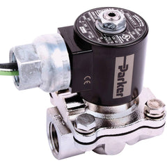 Parker - Solenoid Valves; Valve Type: 2-Way, 2 Position ; Port Size: 3/8 ; Maximum Working Pressure (psi): 250.000 ; Valve Unactuated State: Normally Closed ; Body Material: Stainless Steel ; Seal Material: FKM - Exact Industrial Supply