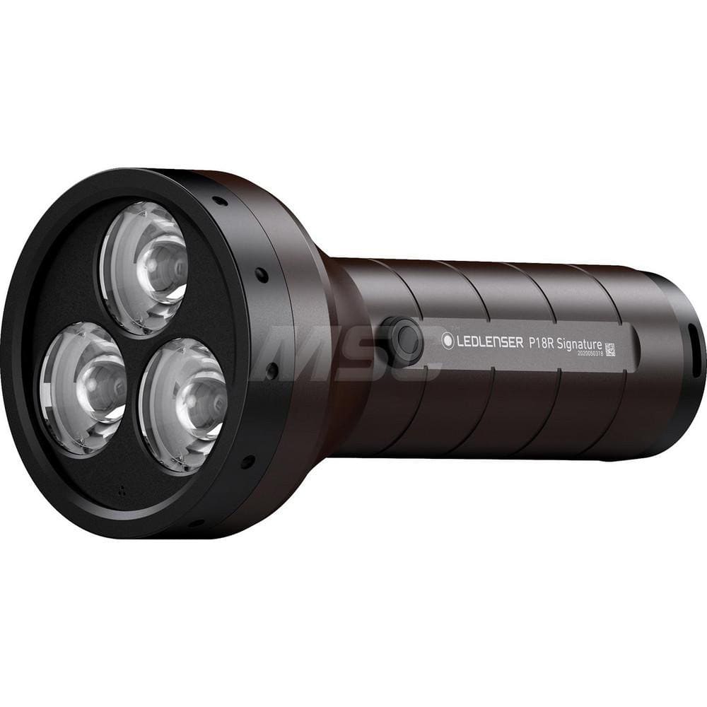 Aluminum Handheld Flashlight Flashlight 4500 Lumens, LED Bulb, Black Body, Includes Magnetic Charging Cable, Rechargeable Battery, USB Power Adapter & Hand Strap