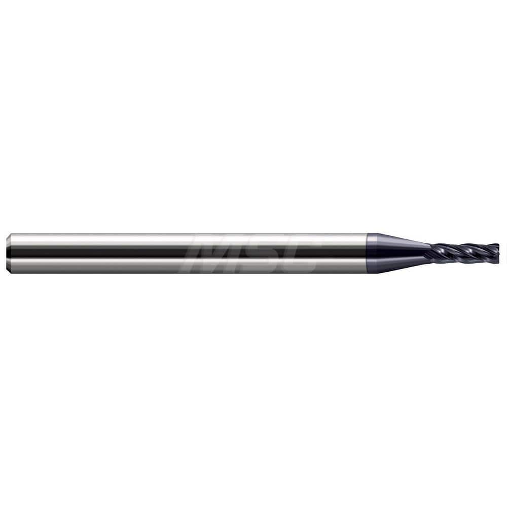 Corner Radius End Mill: 1/16″ Dia, 1/4″ LOC, 0.01″ Radius, 4 Flutes, Solid Carbide 2-1/2″ OAL, 1/8″ Shank Dia, 30 ° Helix, AlTiN Coated, Corner Radius End, Centercutting