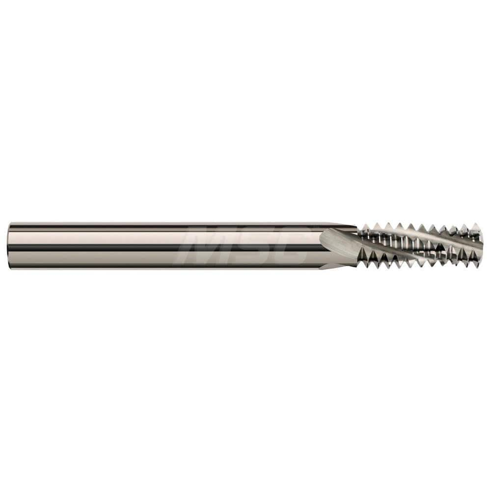 Helical Flute Thread Mill: 1/2-14 to 3/4-14, Internal & External, 4 Flute, 1/2″ Shank Dia, Solid Carbide 14 TPI, 0.495″ Cut Dia, 7/8″ LOC, 3-1/2″ OAL, Bright/Uncoated