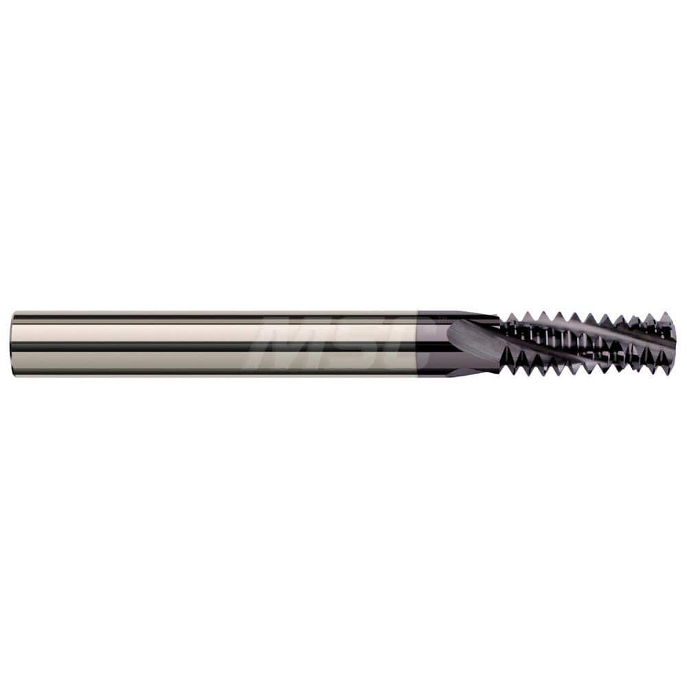 Helical Flute Thread Mill: 1-11-1/2 to 2-11-1/2, Internal & External, 4 Flute, 5/8″ Shank Dia, Solid Carbide 11-1/2 TPI, 0.62″ Cut Dia, 1-1/8″ LOC, 4″ OAL, AlTiN Coated