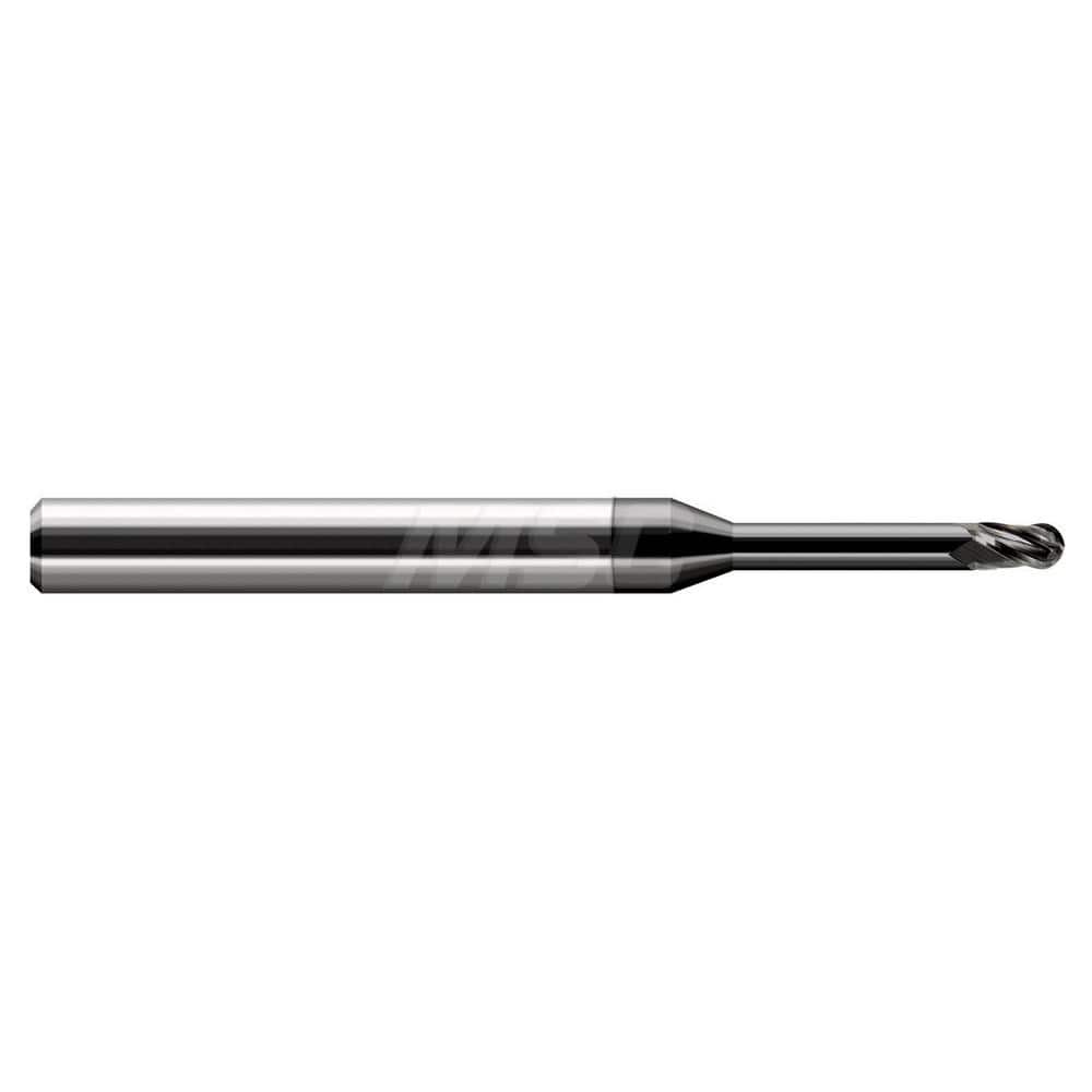 Ball End Mill: 0.062″ Dia, 0.093″ LOC, 3 Flute, Solid Carbide 2-1/2″ OAL, 1/8″ Shank Dia, 30 ° Helix, Amorphous Diamond Coated, Single End