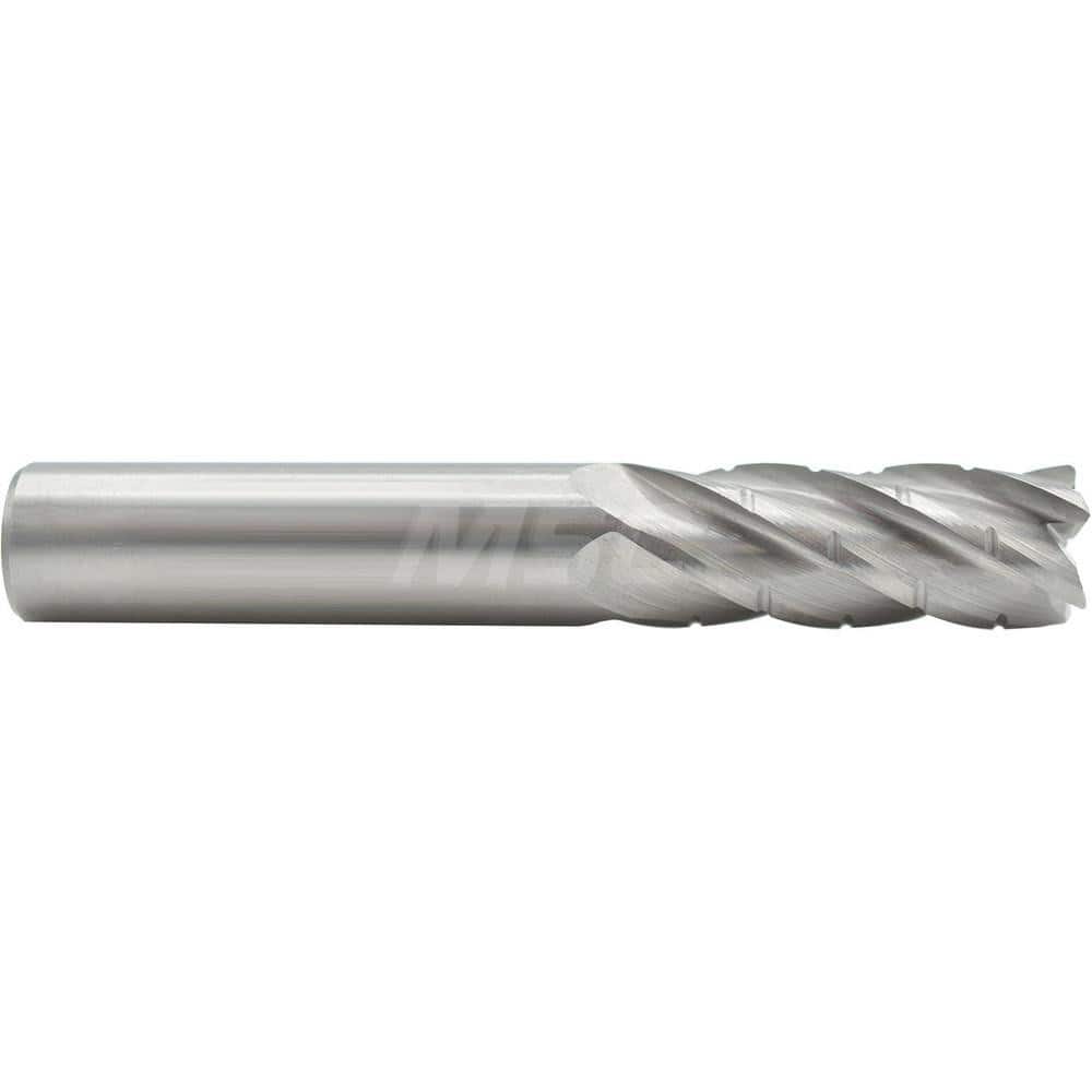 Corner Radius End Mill: 3/8″ Dia, 1-1/8″ LOC, 0.03″ Radius, 5 Flutes, Solid Carbide 3″ OAL, 3/8″ Shank Dia, 37 ° Helix, Bright/Uncoated, Corner Radius End, Centercutting, Series 1502