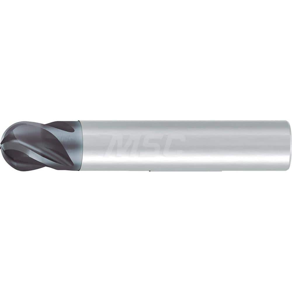 Ball End Mill: 0.375″ Dia, 4 Flute, Solid Carbide 2″ OAL, 3/8″ Shank Dia, 35 & 38 ° Helix, AlCr Coated, Single End, Series 2919L
