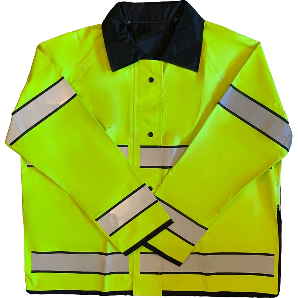 Louisiana Professional Wear - Rain & Chemical Wear; Garment Style: Rain Jacket ; Garment Type: High Visibility; Rain; Waterproof ; Material: Polyurethane/Nylon ; Size: 4X-Large ; Color: Fluorescent Yellow/Black ; Certification Type: ANSI/ISEA 107-2015 Ty - Exact Industrial Supply