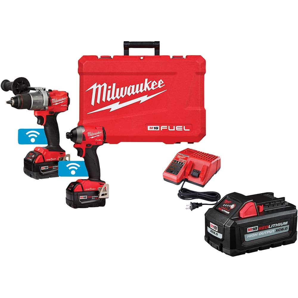 Milwaukee Tool - Cordless Tool Combination Kits Voltage: 18 Tools: 1/2" Drill/Driver; 1/4" Impact Driver - USA Tool & Supply