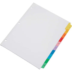 Ability One - Tabs, Indexes & Dividers; Size: 8-1/2 X 11 ; Number Of tabs: 10 ; Color: White ; Tab Color: Assorted ; Tab Titles: 1-10 - Exact Industrial Supply