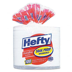 Hefty - Soak Proof Tableware, Foam Plates, 8 7/8" Diam, 100/Pack - USA Tool & Supply