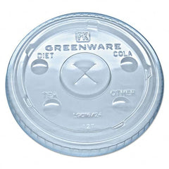 Fabri-Kal - Greenware Cold Drink Lids, Fits 16-18, 24 oz Cups, X-Slot, Clear, 1000/Carton - USA Tool & Supply