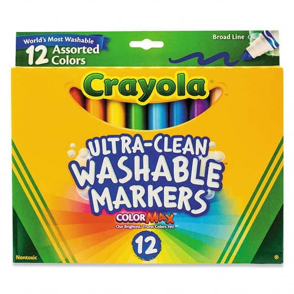 Crayola - Markers & Paintsticks Type: Washable Marker Color: Black; Blue; Blue Lagoon; Brown; Gray; Pink; Green; Orange; Red; Sandy Tan; Violet; Yellow - USA Tool & Supply