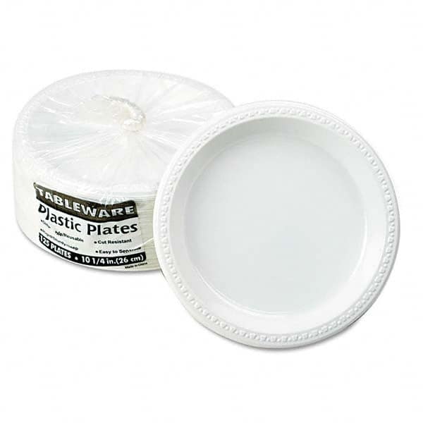 Tablemate Products - Plastic Dinnerware, Plates, 10-1/4" Diam, White, 125/Pack - USA Tool & Supply