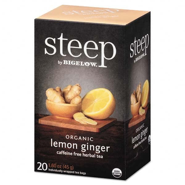 Bigelow - Coffee, Tea & Accessories Breakroom Accessory Type: Tea Bags Breakroom Accessory Description: Steep Tea, Lemon Ginger, 1.6 oz Tea Bag, 20/Box - USA Tool & Supply