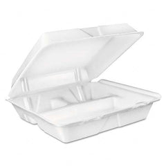 DART - Large Foam Carryout, Food Container, 3-Compartment, White, 9-2/5 x 9 x 3 - USA Tool & Supply