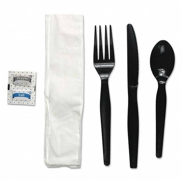 Boardwalk - Six-Piece Cutlery Kit, Condiment/Fork/Knife/Napkin/Spoon, Heavyweight, Black, 250/Carton - USA Tool & Supply