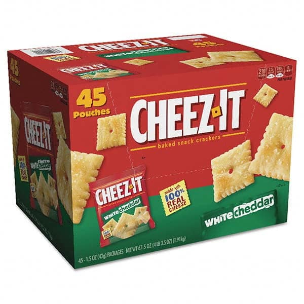 Sunshine - Snacks, Cookies, Candy & Gum Breakroom Accessory Type: Crackers Breakroom Accessory Description: Cheez-it Crackers, 1.5 oz Bag, White Cheddar, 45/Carton - USA Tool & Supply