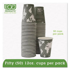 ECO PRODUCTS - World Art Renewable/Compostable Hot Cups, 12 oz, Gray, 50/Pack - USA Tool & Supply