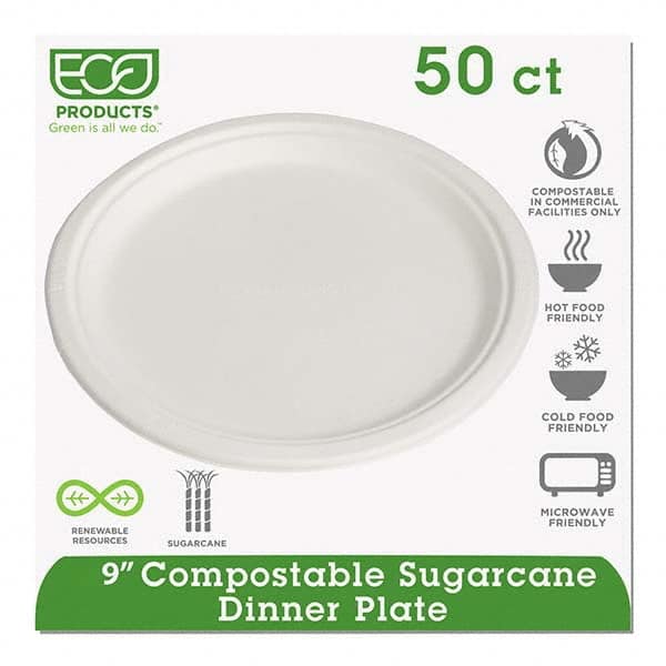 ECO PRODUCTS - Renewable & Compostable Sugarcane Plates, 9", 50/PK - USA Tool & Supply