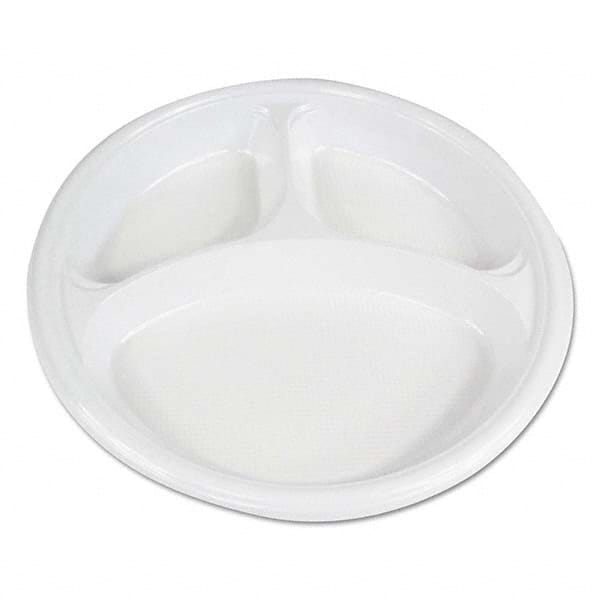 Boardwalk - Hi-Impact Plastic Dinnerware, Plate, 10" Diam, 3 Compartments, White, 500/Carton - USA Tool & Supply