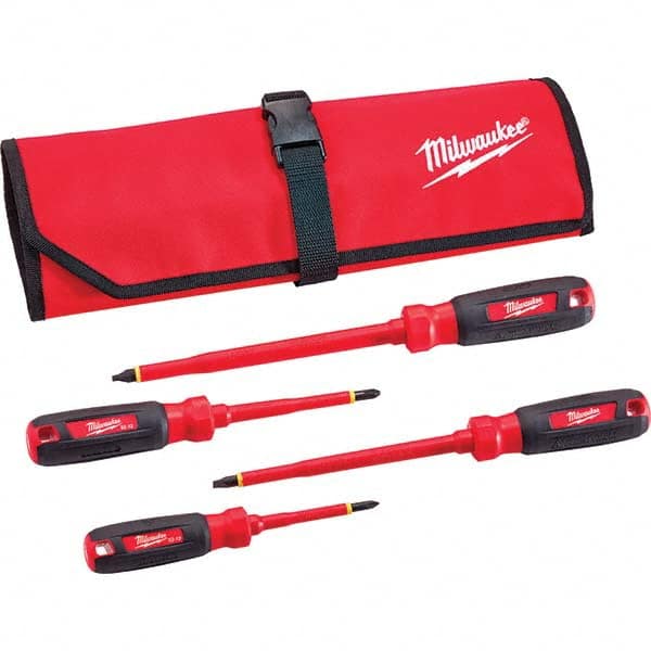 Milwaukee Tool - Screwdriver Sets Screwdriver Types Included: Insulated Slotted; Phillips Number of Pieces: 4 - USA Tool & Supply