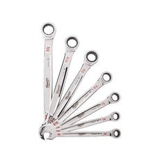 Ratcheting Combination Wrench Set: 7 Pc, Inch Chrome-Plated