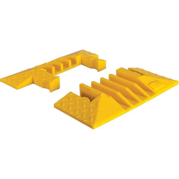 Checkers - 1 2-Piece 4-Channel 8' OAL 1-1/4 Max Cable Diam Yellow On Floor Cable Cover - USA Tool & Supply