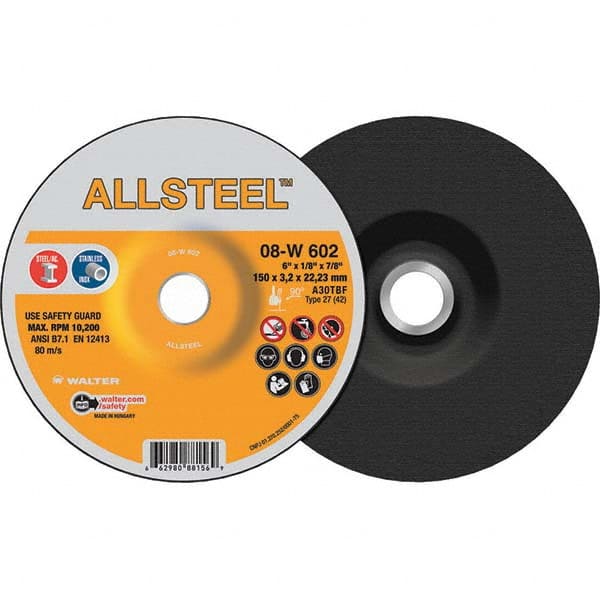 WALTER Surface Technologies - Depressed-Center Wheels Wheel Diameter (Inch): 6 Wheel Thickness (Inch): 1/8 - USA Tool & Supply